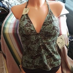 NWT Magic Bra Earth Brown green Fern tankini L